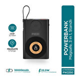 Phixi Ultimate PW2250 10000mAh 22.5W Kendinden Kablolu MagSafe Powerbank + Watch + Stand - Kablosuz  Şarj Cihazı - 1 PD  1 USB Port - Dijital Ekran - Taşınabilir Şarj Cihazı