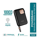 Phixi Force PW25 10000mAh 22.5W Kendinden Kablolu MagSafe Powerbank - Kablosuz Mini Şarj Cihazı - Dijital Ekran - Taşınabilir Şarj Cihazı
