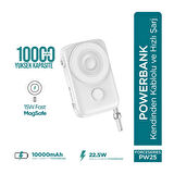 Phixi Force PW25 10000mAh 22.5W Kendinden Kablolu MagSafe Powerbank - Kablosuz Mini Şarj Cihazı - Dijital Ekran - Taşınabilir Şarj Cihazı
