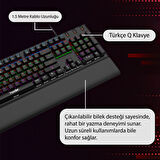 Node Game Nova ND-MK-104BR Rainbow Aydınlatmalı Oyuncu Gamer Gerçek Mekanik Işıklı Klavye Türkçe Q (Red Switch)