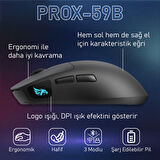 Gameagle PROX-59B Ultra Hafif Kablosuz 3 Mode Oyuncu Gaming Optik Mouse (Siyah)