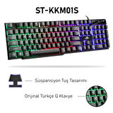 Steep Solid ST-KKM01S Mekanik Hisli Kablolu Rainbow Işıklı Oyuncu Klavye - Mouse Set