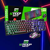 Steep Solid ST-KKM01S Mekanik Hisli Kablolu Rainbow Işıklı Oyuncu Klavye - Mouse Set