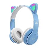 Torima P47M Sevimli Renkli Kedi Kulak Bluetooth Kulaklık Mavi