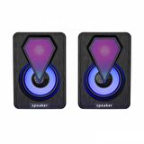 Torima Işıklı Bilgisayar Hoparlörü 1+1 Ses Sistemi 3.5mm Jack Girişli Multimedia Usb Speaker D-04