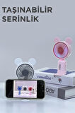 Torima F-12 Pembe Mini Taşınabilir Fan Şarjlı 2 Kademeli Ledli Ayıcık Kulak Vantilatör Klima Soğutucu Fan