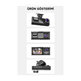 1080P Araç Içi 3 Kameralı LCD Ekranlı Gece Görüşlü , G-Sensör , Geri Görüş Kameralı Yol Kayıt Araç Kamerası