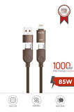 Torima U17 Kahverengi 4-in-1, Type-C To Type-C And Ligthning -USB Çoklu Değiştirilebilir Başlıklı 100cm - 85w Hızlı Şarj Ve Data Kablosu