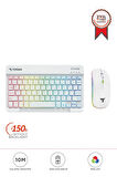 Torima TMK-09 Beyaz Şarj Edilebilir RGB Işıklı Kablosuz Klavye Mouse Seti