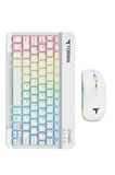 Torima TMK-09 Beyaz Şarj Edilebilir RGB Işıklı Kablosuz Klavye Mouse Seti
