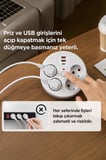 Akım Korumalı Makaralı Priz 3 Port USB Çoğaltıcı Grup Priz 3M RPS01 Beyaz