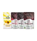 Orgibite 4'lü Set 70gr Organik Gün Kurusu, Kuru Sarı Kayısı, Kuru Çilek, Kuru Vişne