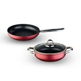 LEGGNO MASTER DAILY METALİK KIRMIZI 3 PARÇA TENCERE SET (26CM SIĞ TENCERE+26CM TAVA)