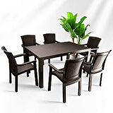 Leva House Garden Rattan Masa Set Kahverengi (Masa+6 Adet Sandalye)