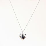 Karlı Obsidyen Doğal Taş Kalpli Kolye, Gümüş Zincir