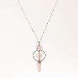 Pembe Kuvars Doğal Taş Markapon Yıldızlı Kolye, Gümüş Zincir