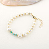 İnci-Amazonit Doğal Taş Altın Kaplama Kapama Bileklik