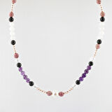 İnci-Jasper-Tumalin-Ametist-Necef-Hematit-Pembe Kuvars-Ay Taşı Doğal Taş Kolye