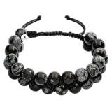 Karlı Obsidyen 8mm Çift Sıra Makrome Doğal Taş Bileklik
