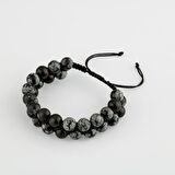 Karlı Obsidyen 8mm Çift Sıra Makrome Doğal Taş Bileklik