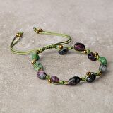 Anyolit Natürel Kesim Doğal Taş Makrome Bileklik