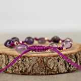 Ametist Natürel Kesim Doğal Taş Makrome Bileklik