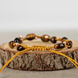 Kaplan Gözü Natürel Kesim Doğal Taş Makrome Bileklik