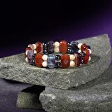 Kova Burcu Bileklik Hematit, Kırmızı Akik, Sedef, Yeşil Florit