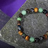 Yengeç Burcu Bileklik Anyolit, Golden Obsidyen, Kaplan Gözü, Yeşil Aventurin