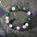 Balık Burcu Bileklik Ametist, Ay Taşı, Mavi Apatit, Pembe Kuvars, Yeşim