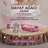 Hayat Ağaçı Yakut Doğal Taş Gümüş Aparat Bileklik