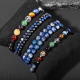 Çakra-Lapis Bileklik Seti Ametist, Kaplan Gözü, Akik, Kuvars, Lapis