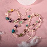 Başak Burcu Kolye Bileklik Seti Ametist, Bordo Granat Lal, Jasper, Mavi Apatit, Pembe Kuvars, Yeşil Aventurin, Zebercet (Peridot)