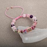 Kaplan Gözü-Pembe Kuvars Doğal Taş Zirkon Çift Bileklik Seti