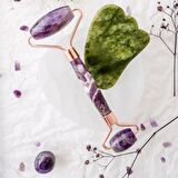 Ametist Roller ve Yeşim Kalpli Gua Sha Takımı