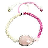 Pembe Kuvars Doğal Taş Makrome Örgü Bileklik