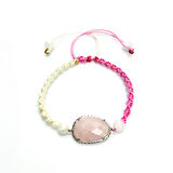 Pembe Kuvars Doğal Taş Makrome Örgü Bileklik