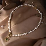 İnci-Zebercet Doğal Taş Gümüş Kolye