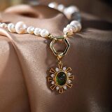 İnci-Zebercet Doğal Taş Gümüş Kolye