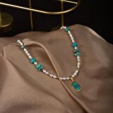 İnci-Amazonit Doğal Taş Gümüş Kolye