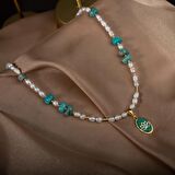 İnci-Amazonit Doğal Taş Gümüş Kolye