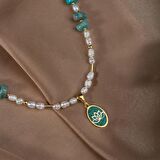 İnci-Amazonit Doğal Taş Gümüş Kolye