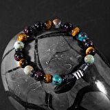 Kaplan Gözü-Bordo Granat Lal-Krizokol Doğal Taş Erkek Bileklik