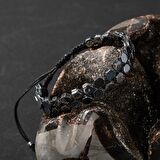 Hematit Doğal Taş Erkek Makrome Bileklik