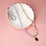 Pembe Opal-Mavi Akik-Hematit-Ametist Doğal Taş Kolye