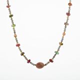 Labradorit-Renkli Turmalin-Güneş Taşı-Pembe Opal Doğal Taş Kolye
