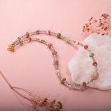 Labradorit-Renkli Turmalin-Güneş Taşı-Pembe Opal Doğal Taş Kolye