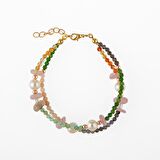 Karnelyan Akik-İyolit-Pembe Opal-İnci-Pembe Kuvars-Hematit-Diopsit-Prehnit Doğal Taş Bileklik