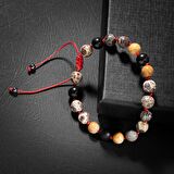 Meksika Jasper-Şungit-Fosil Mercan-Hematit Doğal Taş Gümüş Erkek Bileklik