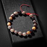 Meksika Jasper-Şungit-Fosil Mercan-Hematit Doğal Taş Gümüş Erkek Bileklik